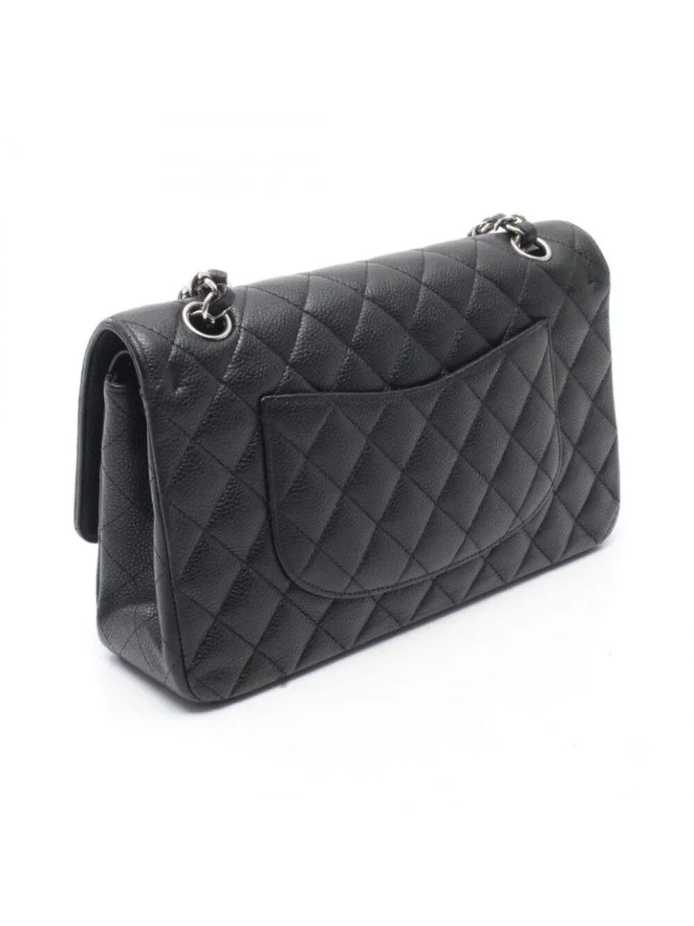 Chanel Shoulder Bag Quilted Double Flap Black Caviar Leather Chain